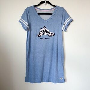 Life is‎ Good Sleep Shirt Gotta Run Rib Knit Nightgown Medium Blue